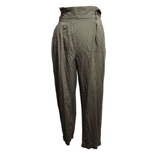 H&M Olive High Waist Paperbag Pants Relaxed Tapered Pleated Street Style Work